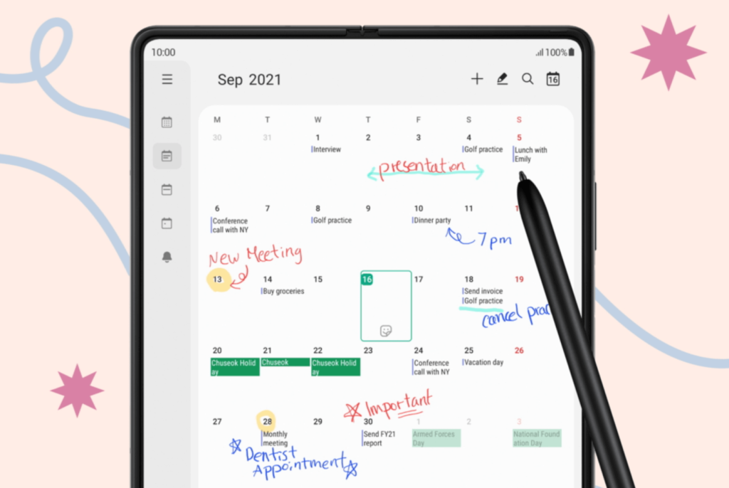 Annotation calendrier sur le Samsung Galaxy Z Fold 3 5G