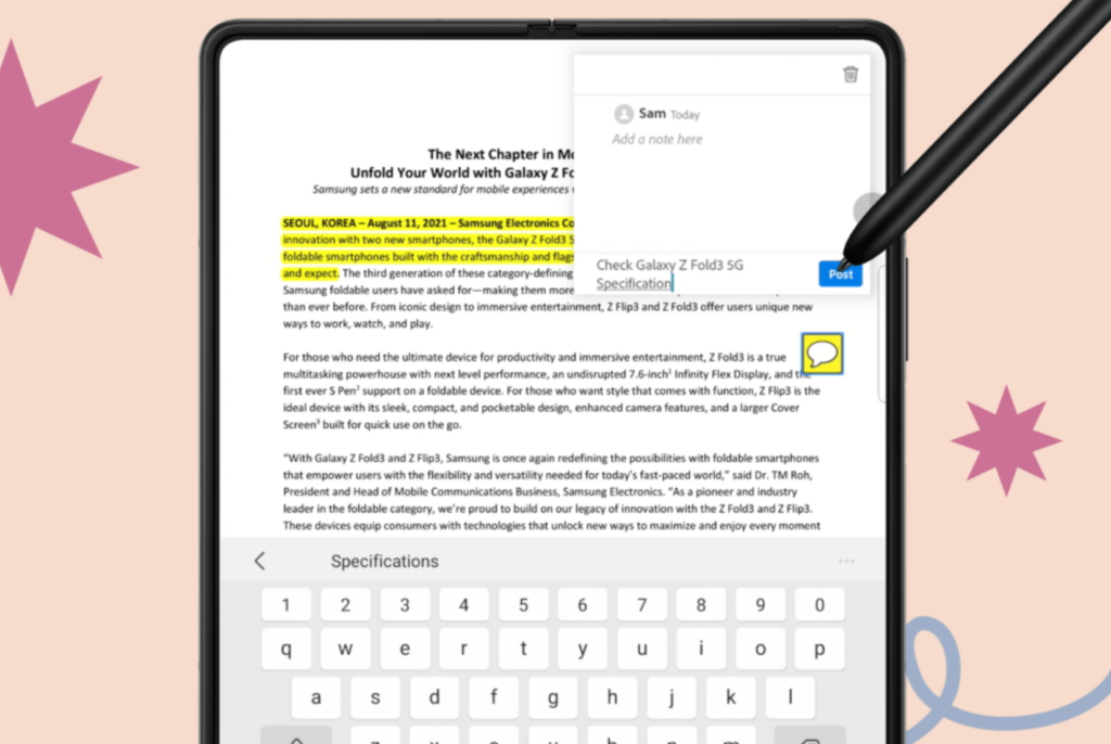 Avec le S Pen Fold Edition annotez vos documents devient un jeu d'enfants