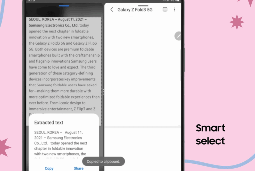 Le Samsung Galaxy Z Fold 3 5G simplifie vos copier/coller