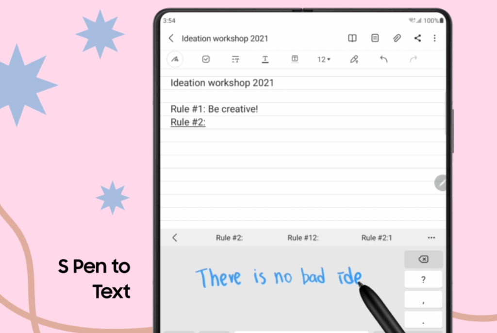 Le Z Fold 3 5G vous permet de transformer des notes écrites à la main en texte digital instantanément